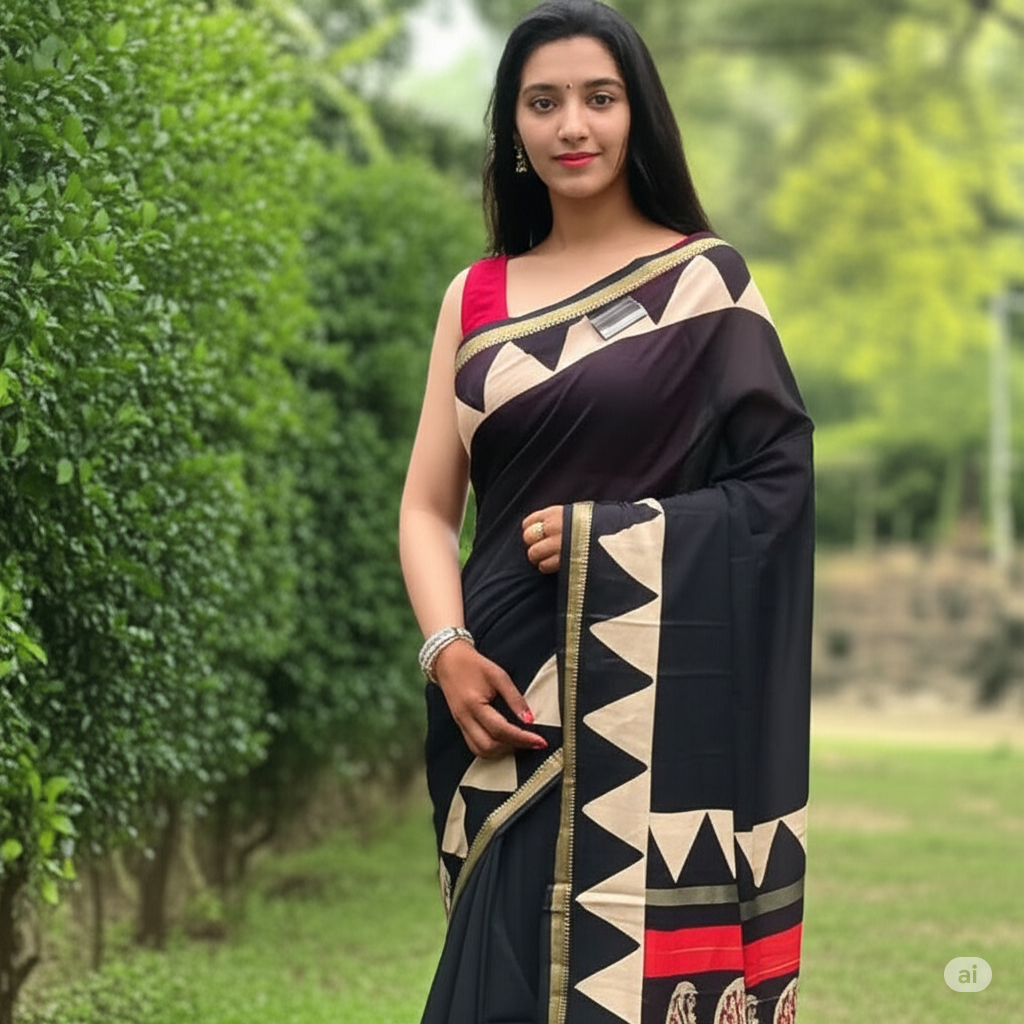 Royal Nizam Maheshwari Silk – Handblocked Elegance in Earthy Tones