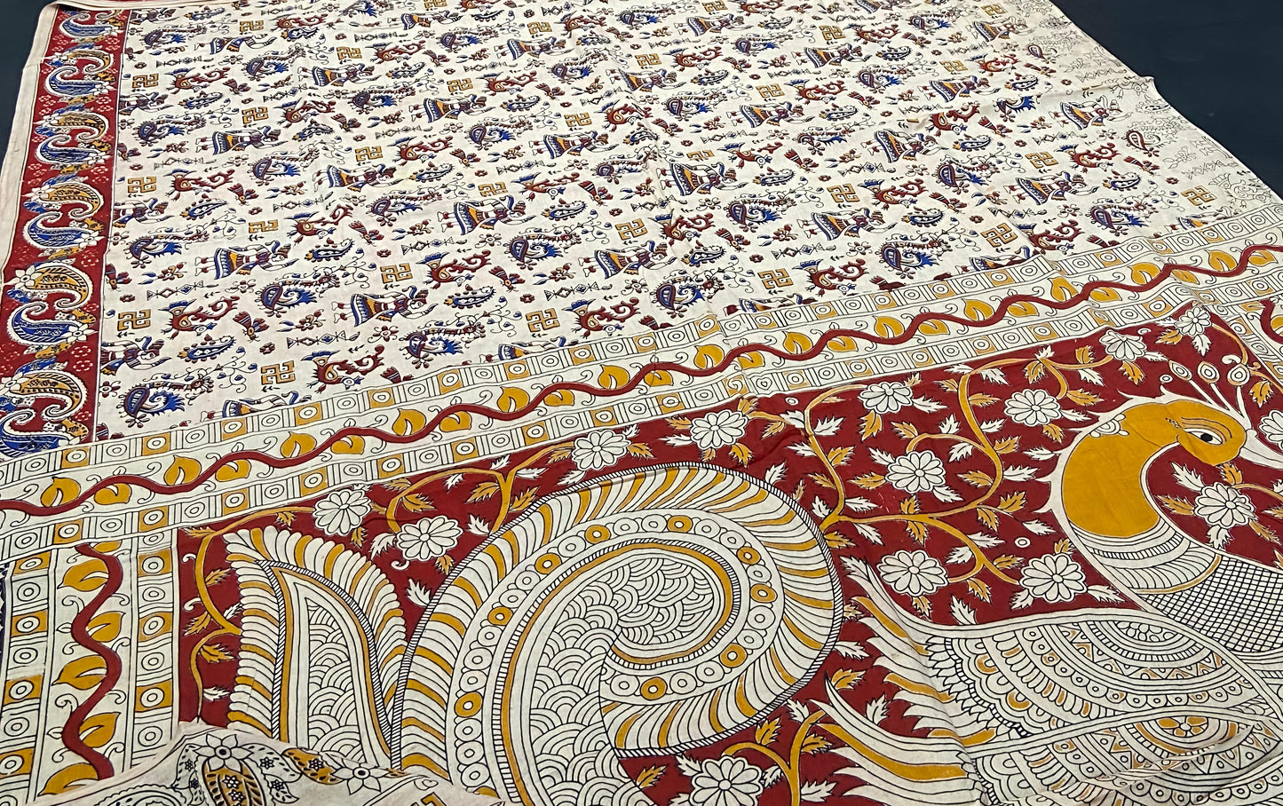 Pure Malmal Cotton - Kalamkari White Swan Tale