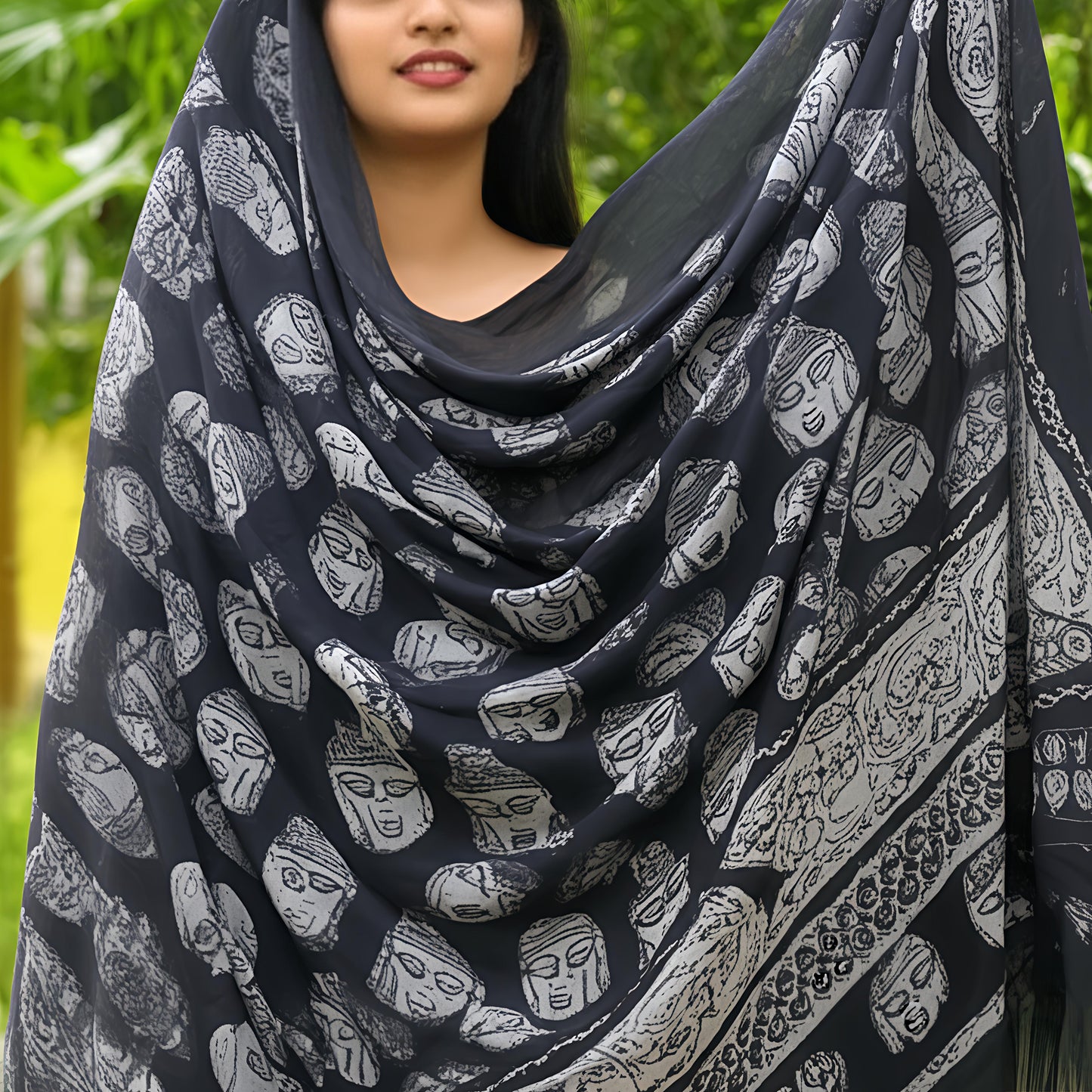 Woven Whimsy Cotton Dupatta - Handblocked The Nirvana Within By Buddha