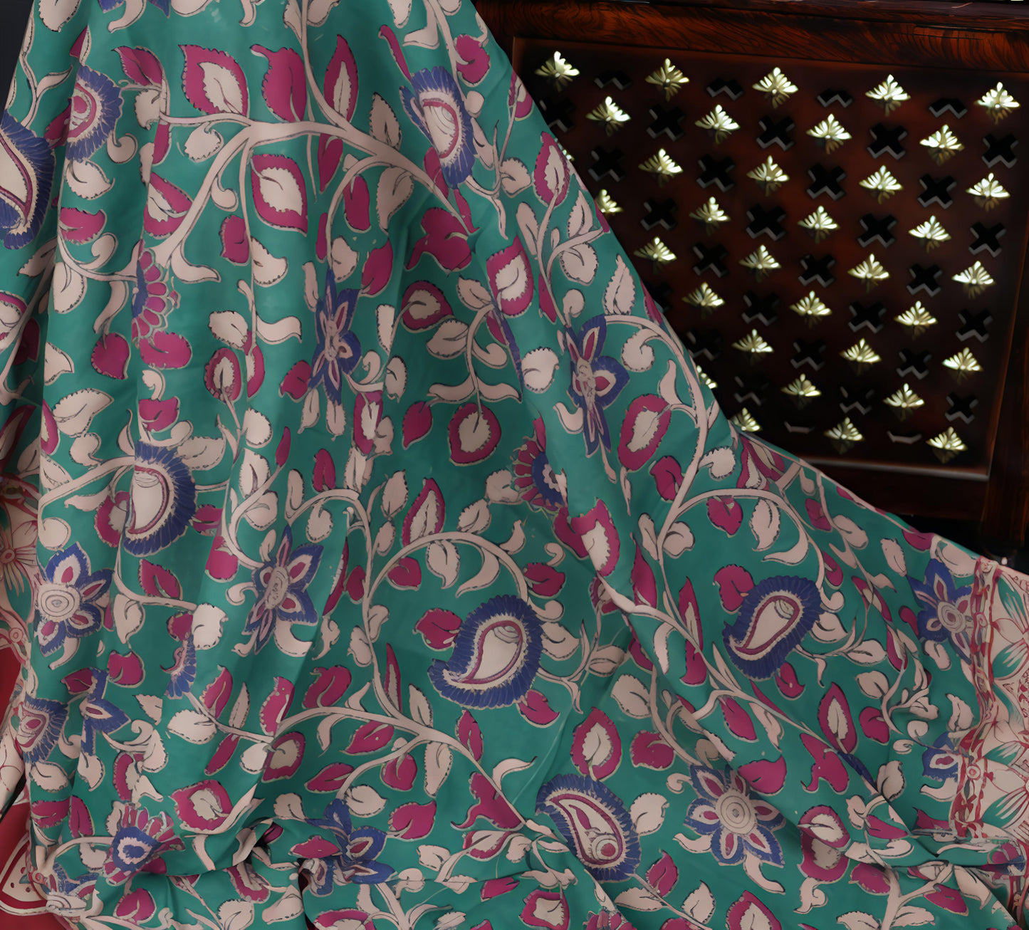 Woven Whimsy Cotton Dupatta - Handblocked Springlight Drape