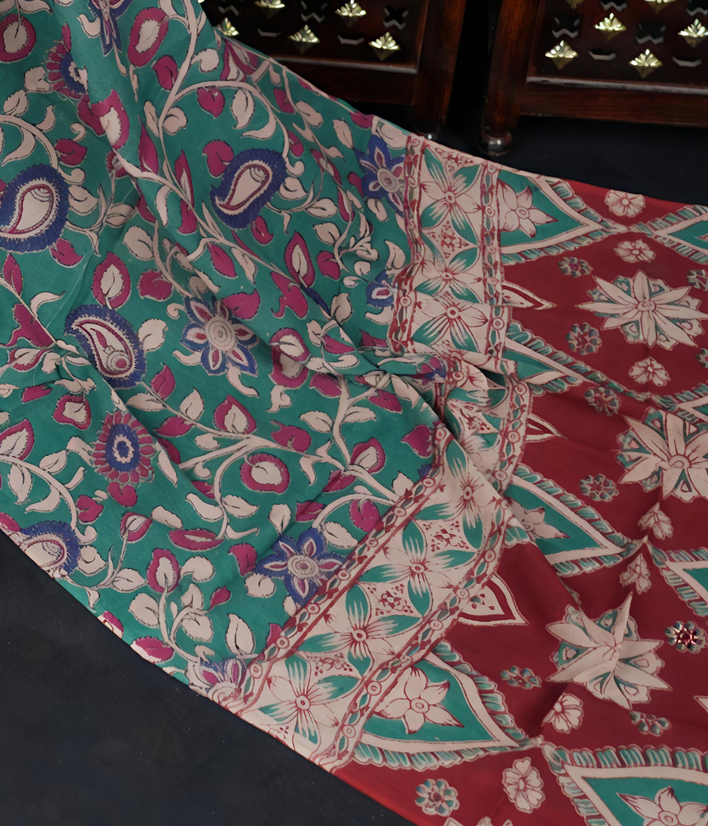 Woven Whimsy Cotton Dupatta - Handblocked Springlight Drape