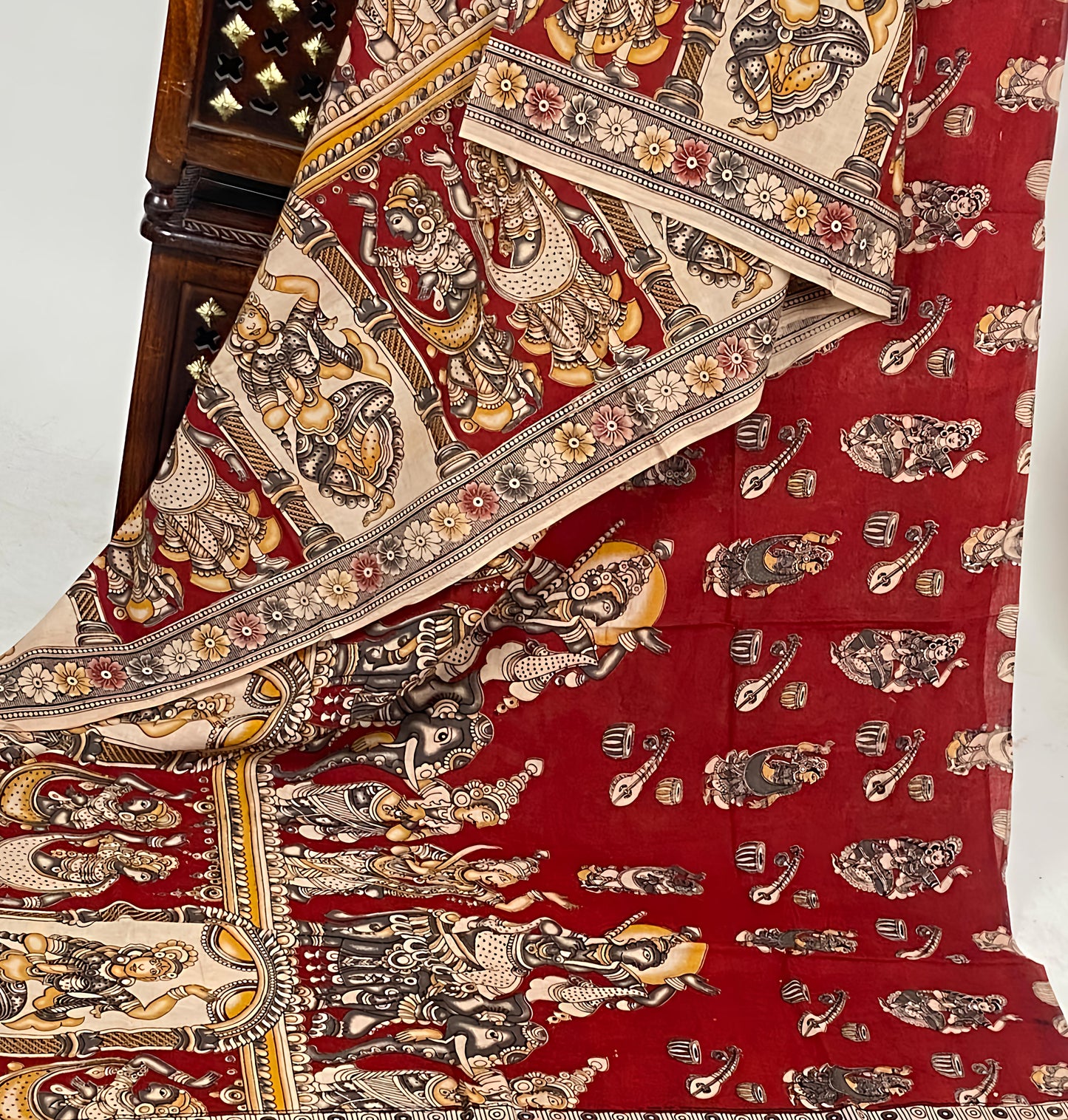 Pure Malmak Cotton - Kalamkari Crimson Feathers