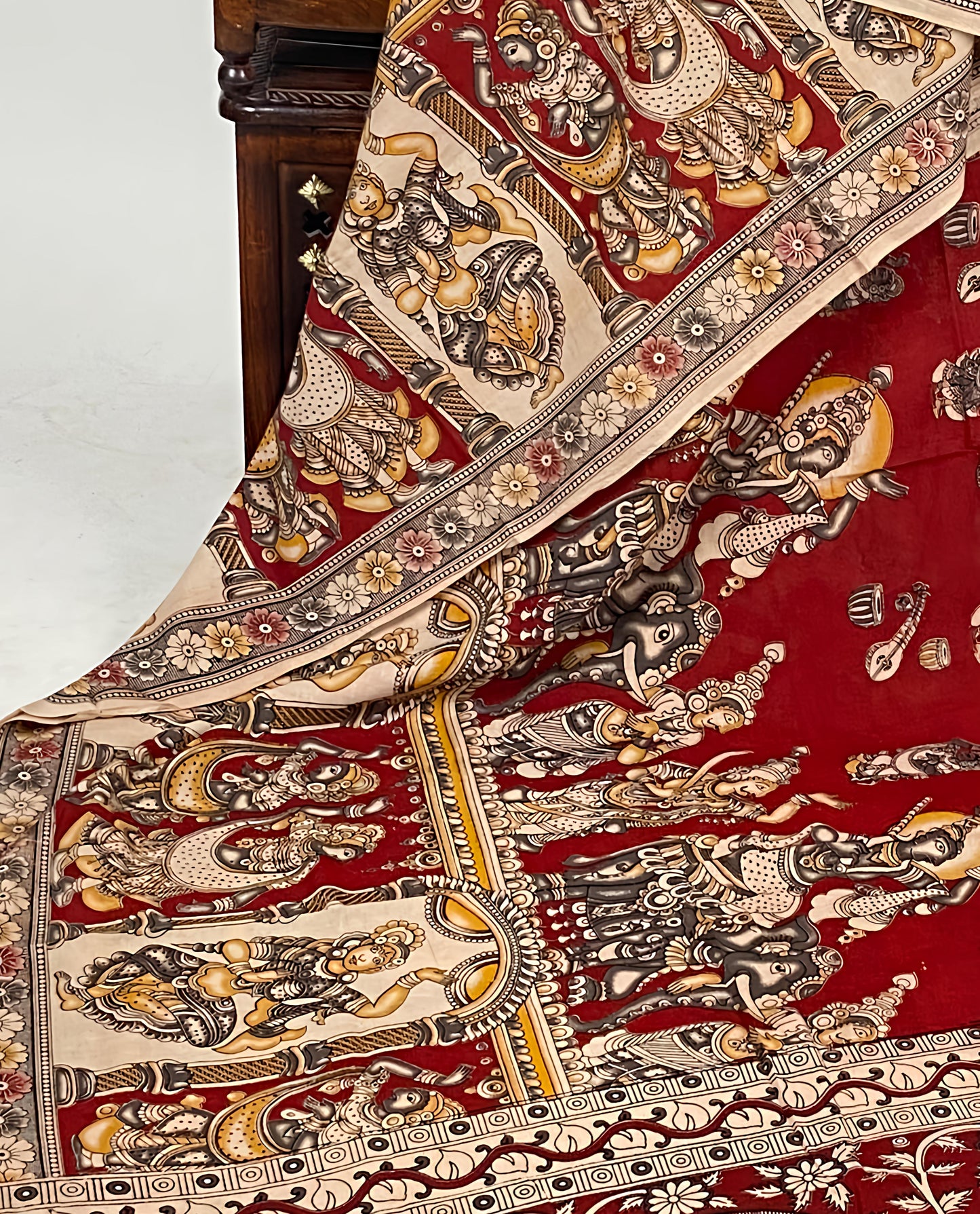 Pure Malmak Cotton - Kalamkari Crimson Feathers