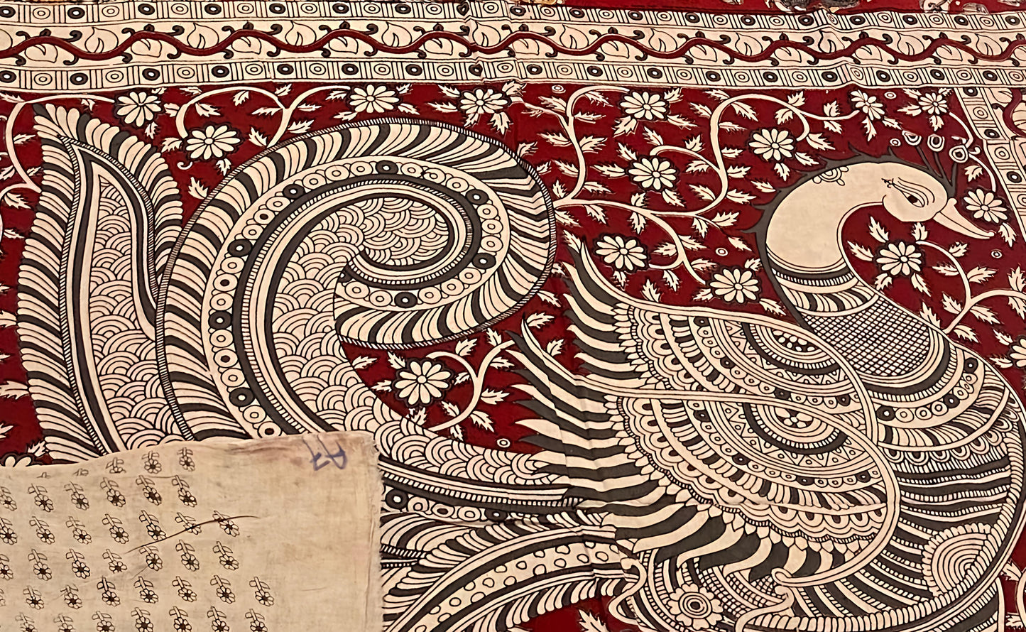 Pure Malmak Cotton - Kalamkari Crimson Feathers