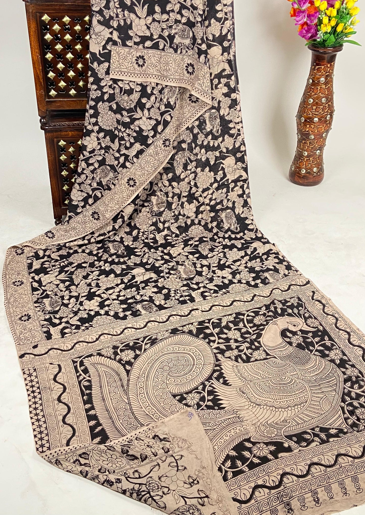 Pure Malmal Cotton - Kalamkari Pond of Shadows