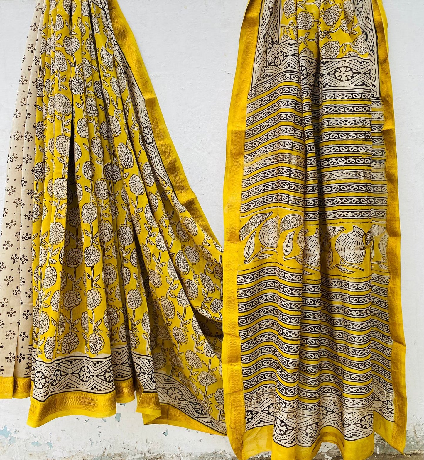 Royal Nizam Maheshwari Silk – Handblocked Sunshine Bloom Edition