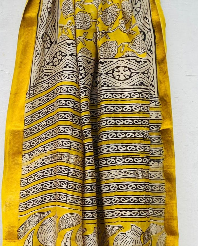 Royal Nizam Maheshwari Silk – Handblocked Sunshine Bloom Edition
