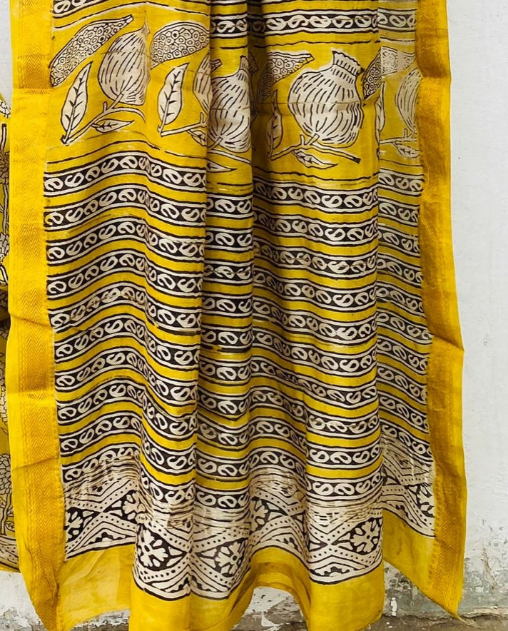 Royal Nizam Maheshwari Silk – Handblocked Sunshine Bloom Edition
