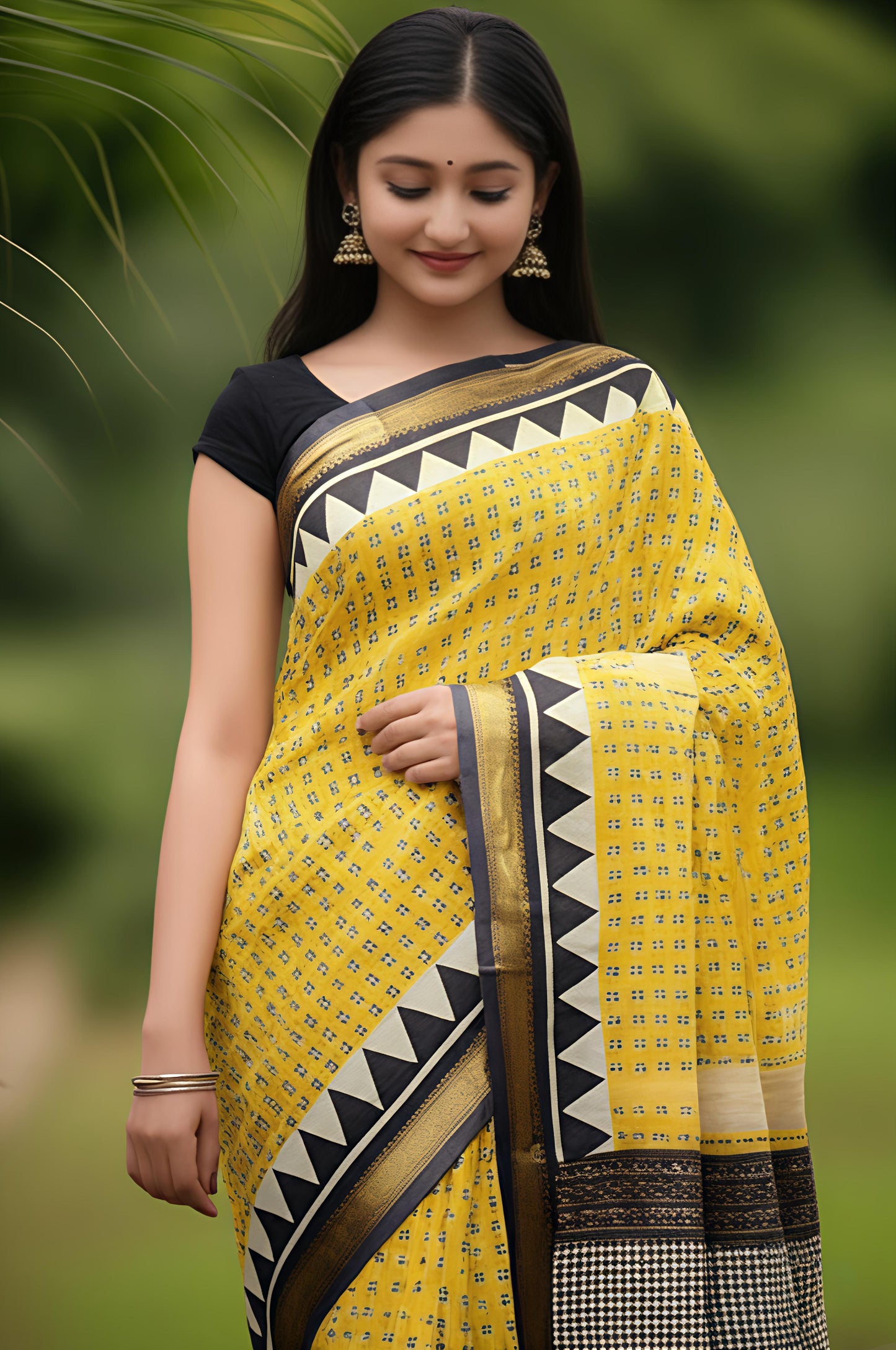 Royal Nizam Maheshwari Silk – Handblocked Marigold Charm