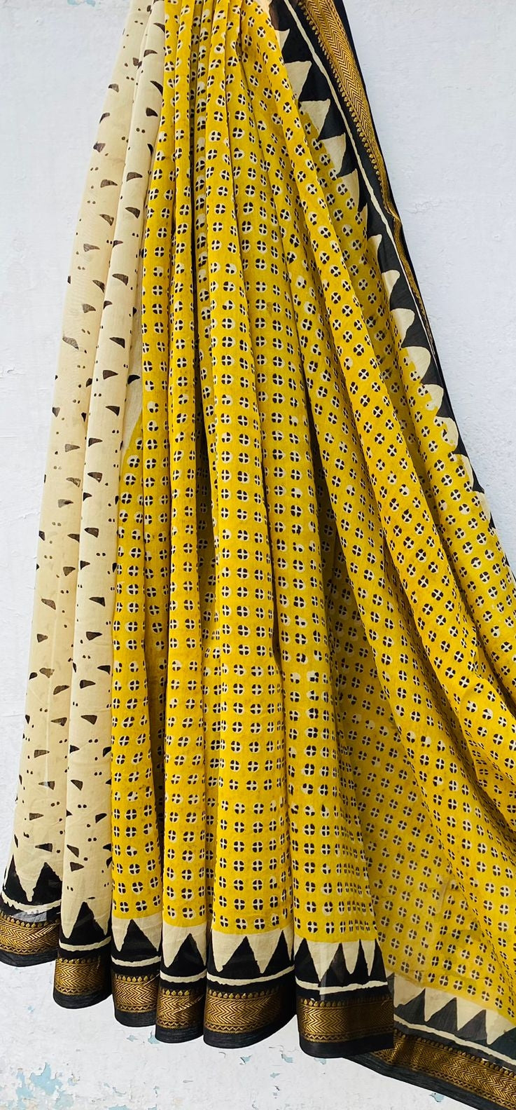 Royal Nizam Maheshwari Silk – Handblocked Marigold Charm