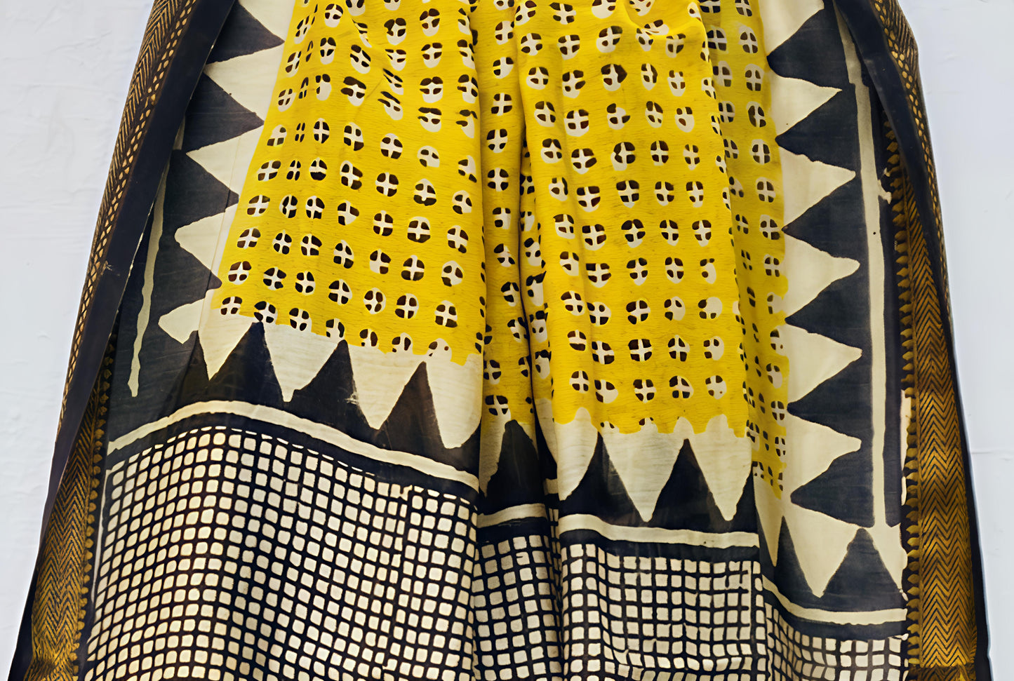 Royal Nizam Maheshwari Silk – Handblocked Marigold Charm
