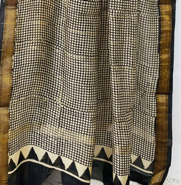 Royal Nizam Maheshwari Silk – Handblocked Marigold Charm