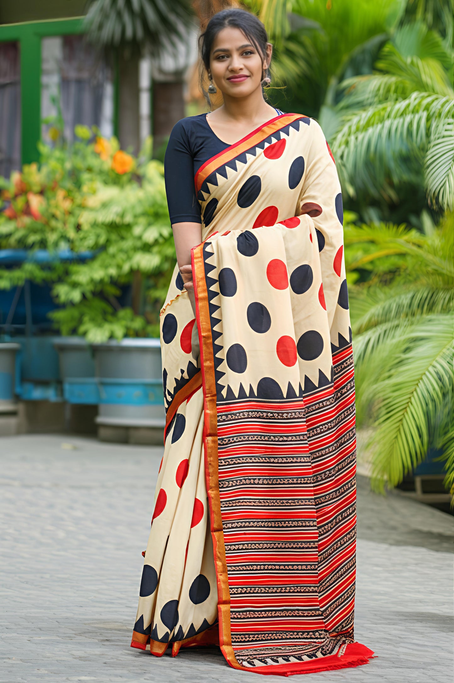 Royal Nizam Maheshwari Silk – Handblocked Dot Artistry