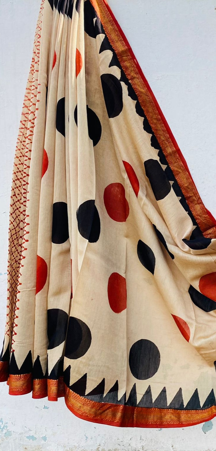 Royal Nizam Maheshwari Silk – Handblocked Dot Artistry