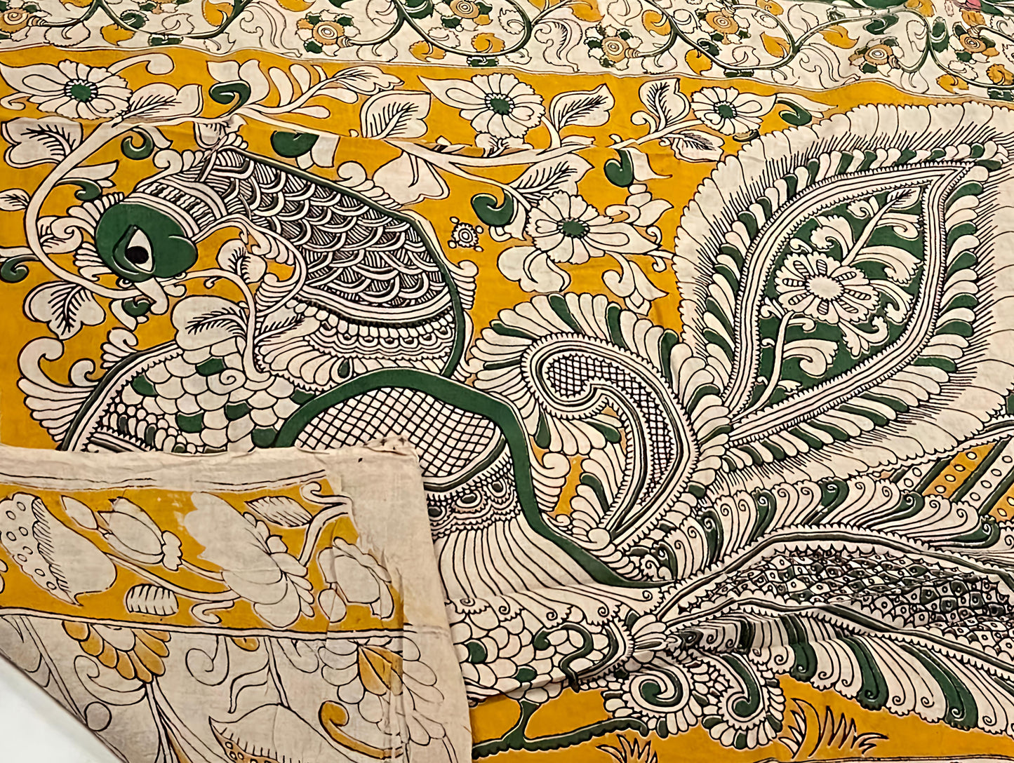 Pure Malmal Cotton - Kalamkari Emerald Gold