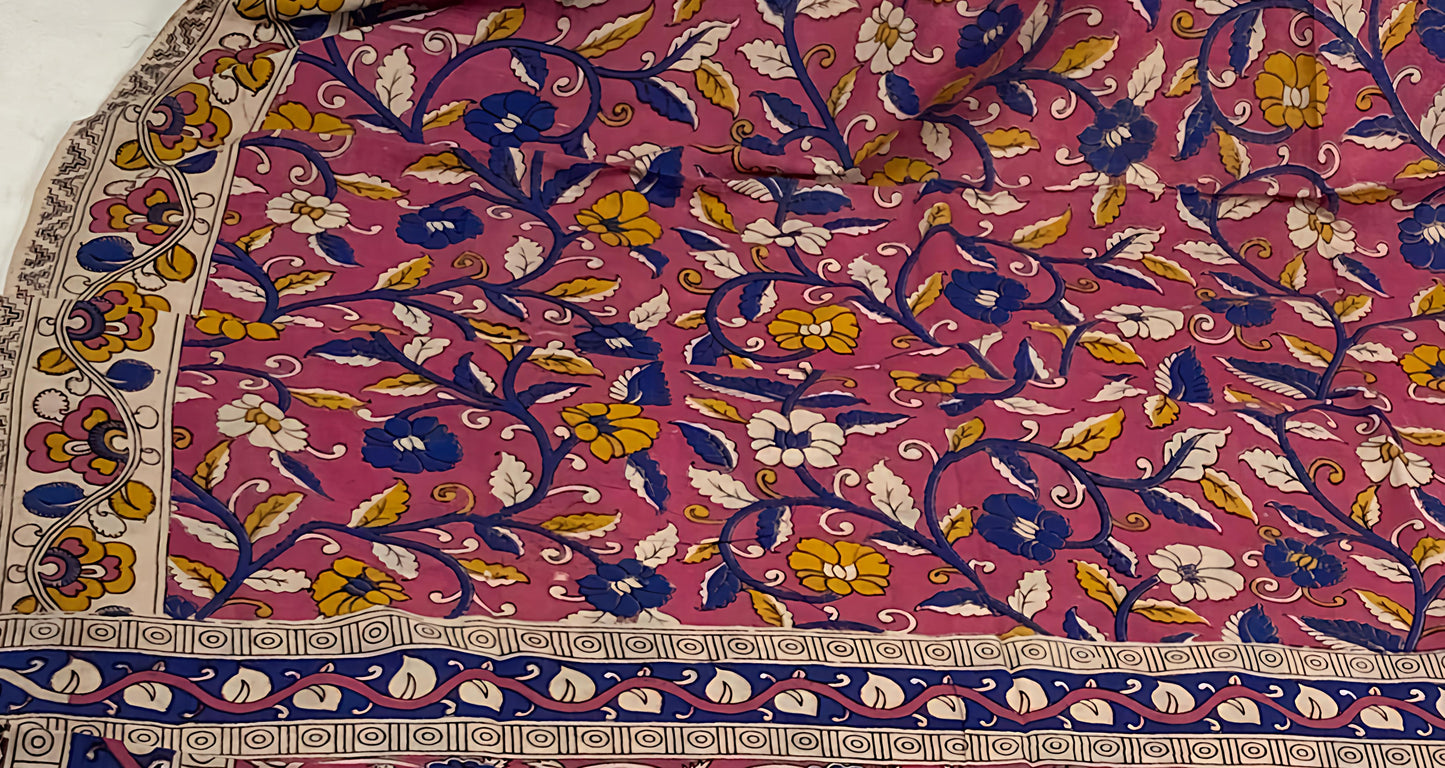 Pure Malmal Cotton - Kalamkari Floral Petalwings