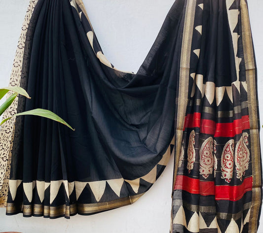 Royal Nizam Maheshwari Silk – Handblocked Elegance in Earthy Tones