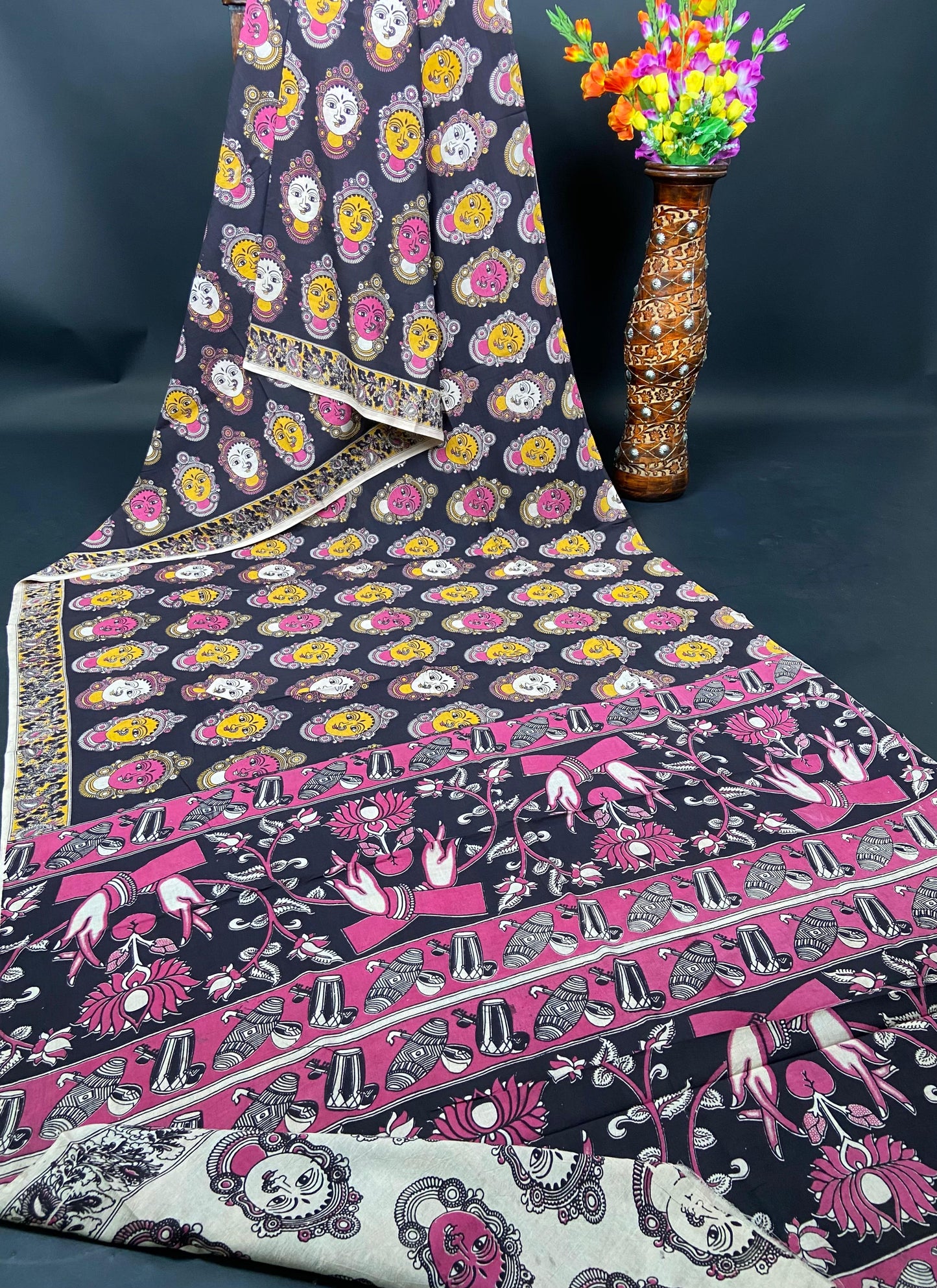 Pure Malmal Cotton - Kalamkari Devi Leela Chhavi