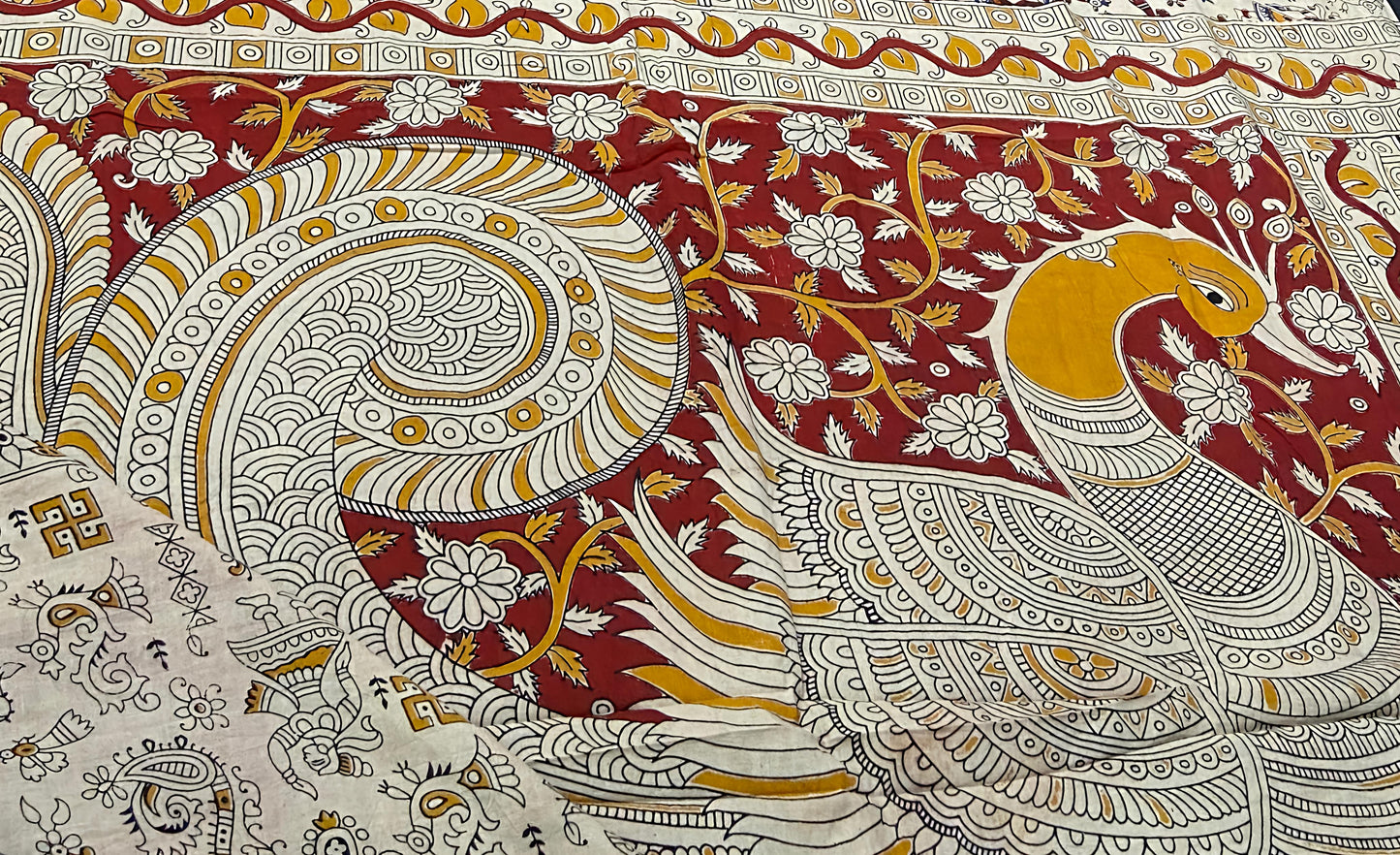 Pure Malmal Cotton - Kalamkari White Swan Tale