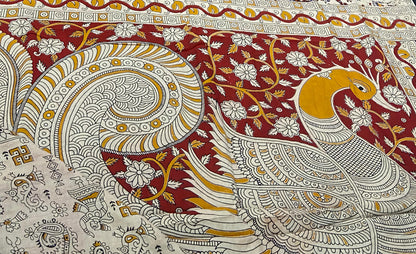 Pure Malmal Cotton - Kalamkari White Swan Tale