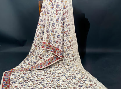 Pure Malmal Cotton - Kalamkari White Swan Tale