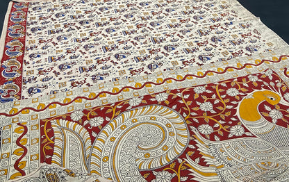 Pure Malmal Cotton - Kalamkari White Swan Tale