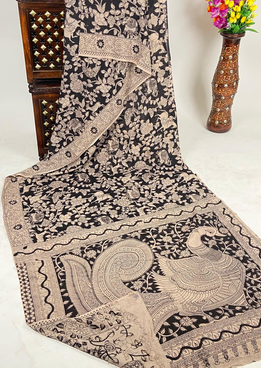 Pure Malmal Cotton - Kalamkari Pond of Shadows