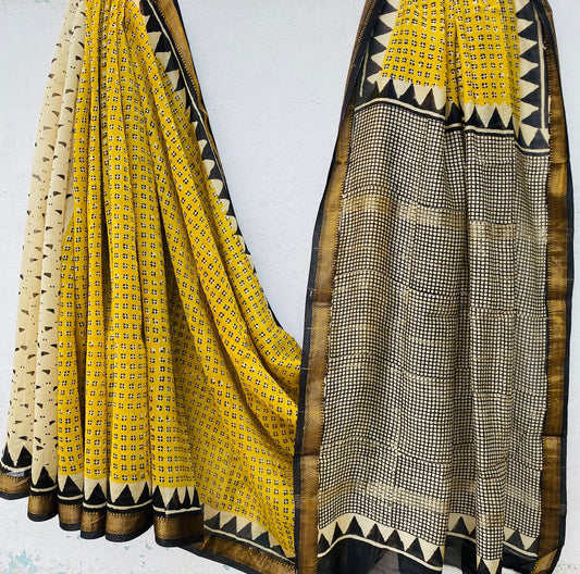 Royal Nizam Maheshwari Silk – Handblocked Marigold Charm