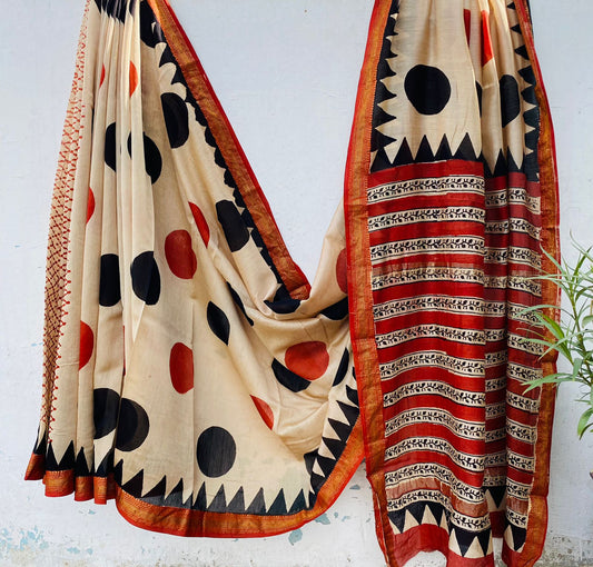 Royal Nizam Maheshwari Silk – Handblocked Dot Artistry