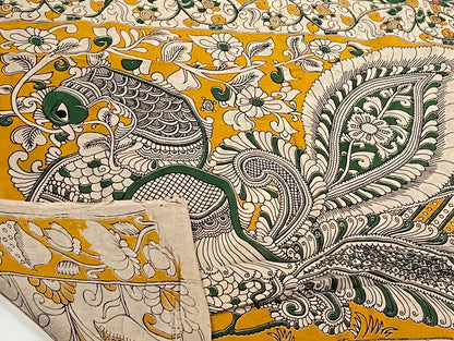 Pure Malmal Cotton - Kalamkari Emerald Gold